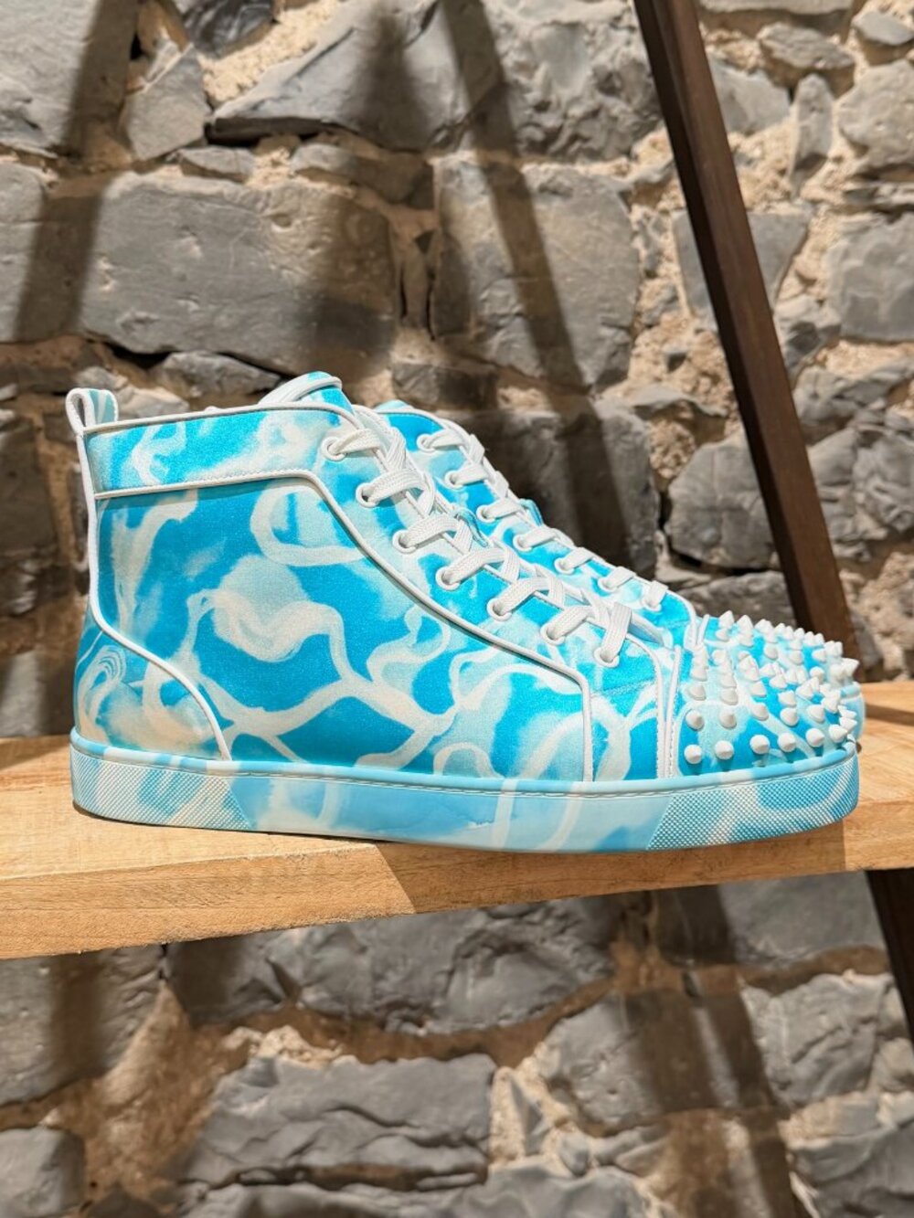 Christian Louboutin Turquoise Louis Orlato Spike Swimming Pool High-top Sneakers
